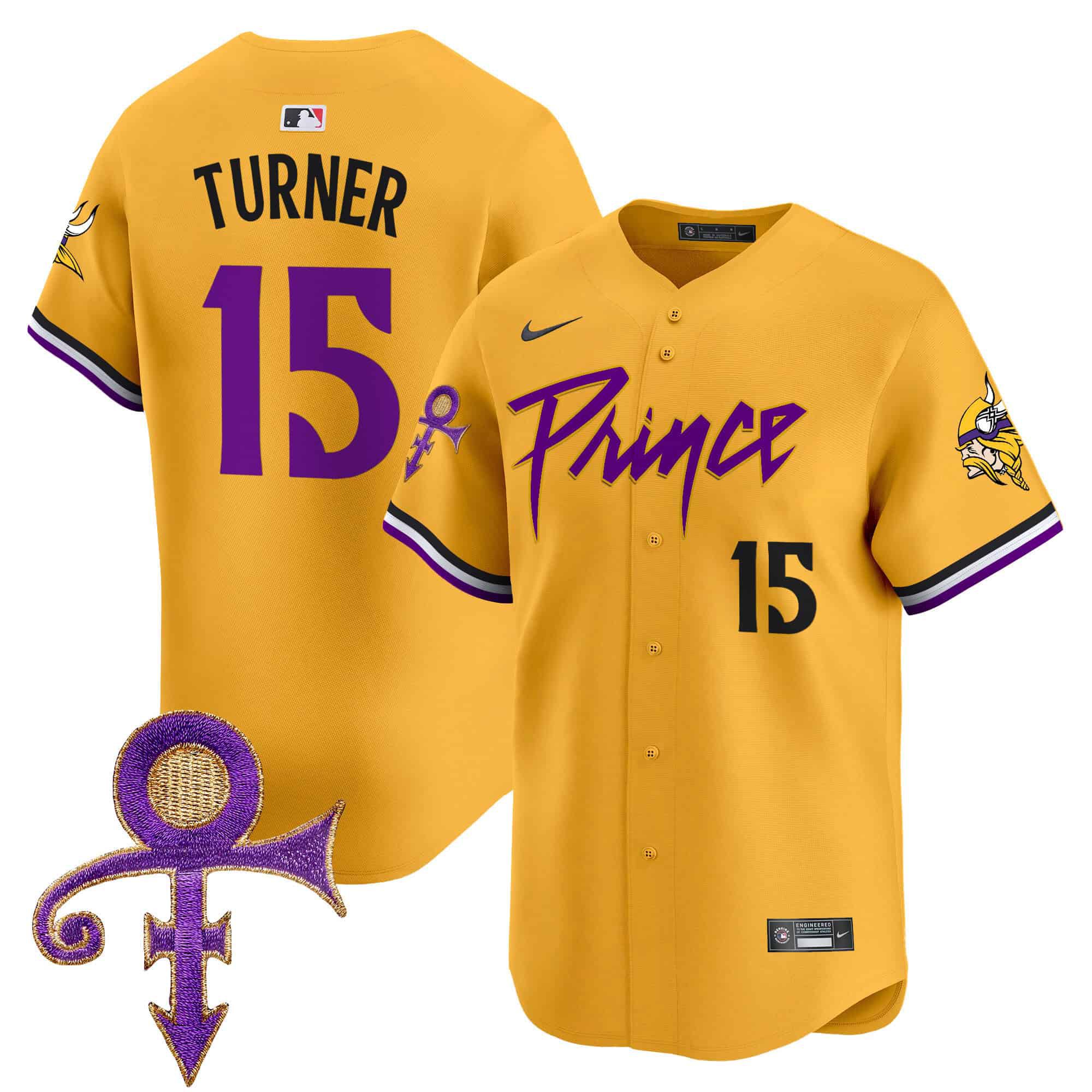 Men Minnesota Vikings 15 Turner Yellow 2024 Nike Prince Patch Vapor Premier Limited NFL Jersey